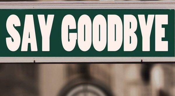 Ein Schild mit der Aufschrift "Time to say goodbye".