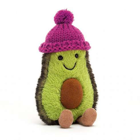 Eine Avocado mit Pudelmütze von Jellycat.