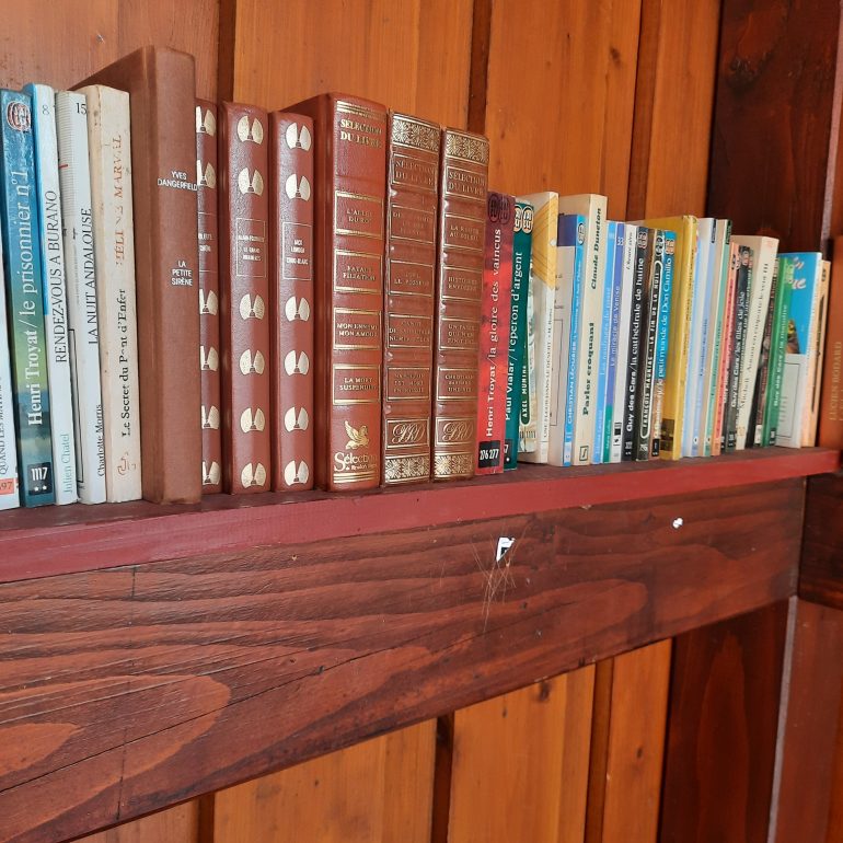 Eine Buch-Bushaltestelle mitten im Elsass bestückt mit den verschiedensten Büchern und Zeitschriften.