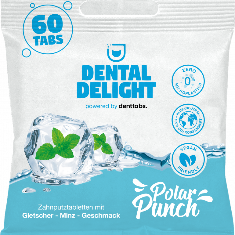 Die Zahnputztabletten von Dental Delight gibt es in der Geschmacksrichtung Polar Punch – der Gletscher-Minz-Geschmack soll an Eisbonbons erinnern. Fotos: Friends of Dents GmbH